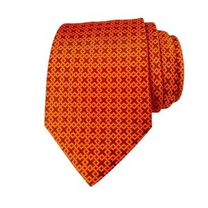 Hermès Paris 100% Silk Tie Orange Geometric Pattern Made in France Luxury